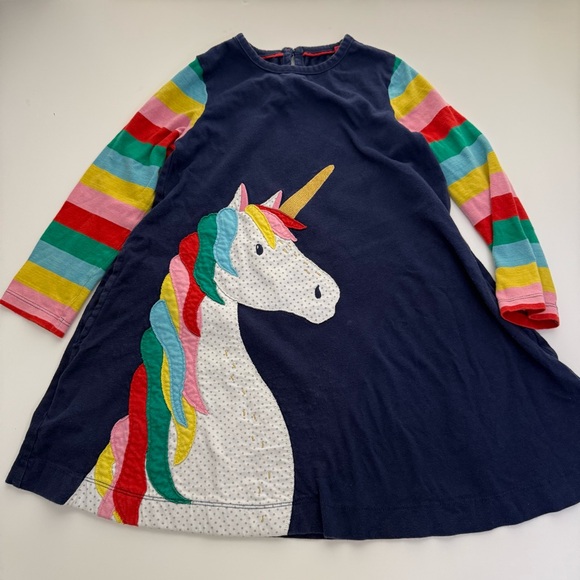 Mini Boden Appliqué Tunic Blue Unicorn girl size 4/5 yrs dress - Picture 1 of 7